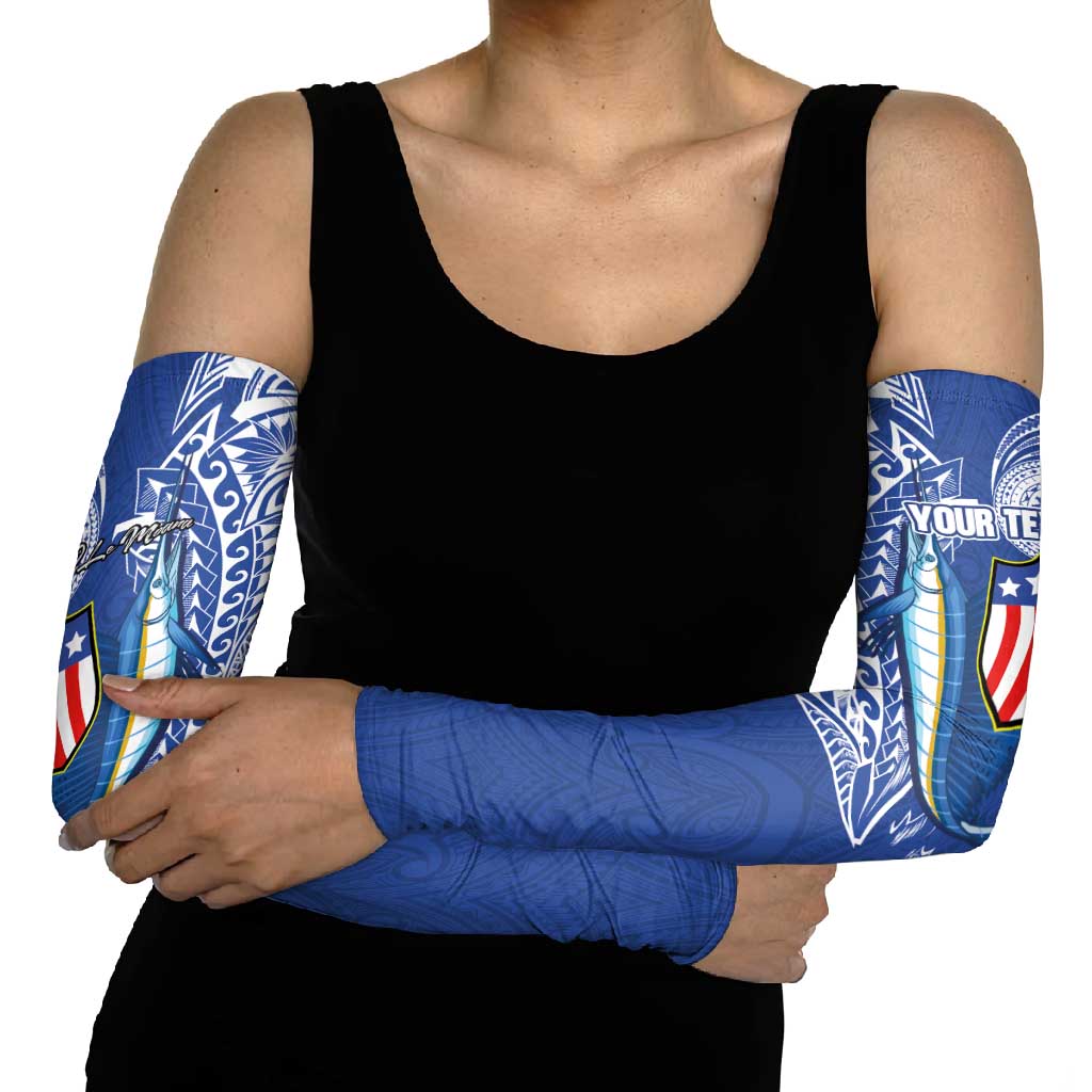 Personalised American Samoa Flag Day Arm Sleeves Fautasi Race Fagatogo-Iseula O Le Moana Sailfish Tribal Style