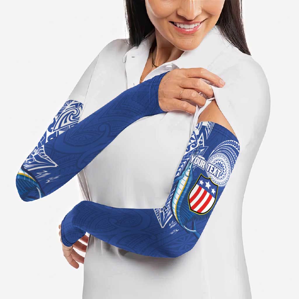 Personalised American Samoa Flag Day Arm Sleeves Fautasi Race Fagatogo-Iseula O Le Moana Sailfish Tribal Style