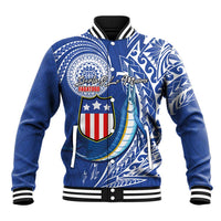 Personalised American Samoa Flag Day Baseball Jacket Fautasi Race Fagatogo-Iseula O Le Moana Sailfish Tribal Style