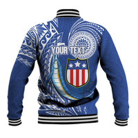 Personalised American Samoa Flag Day Baseball Jacket Fautasi Race Fagatogo-Iseula O Le Moana Sailfish Tribal Style