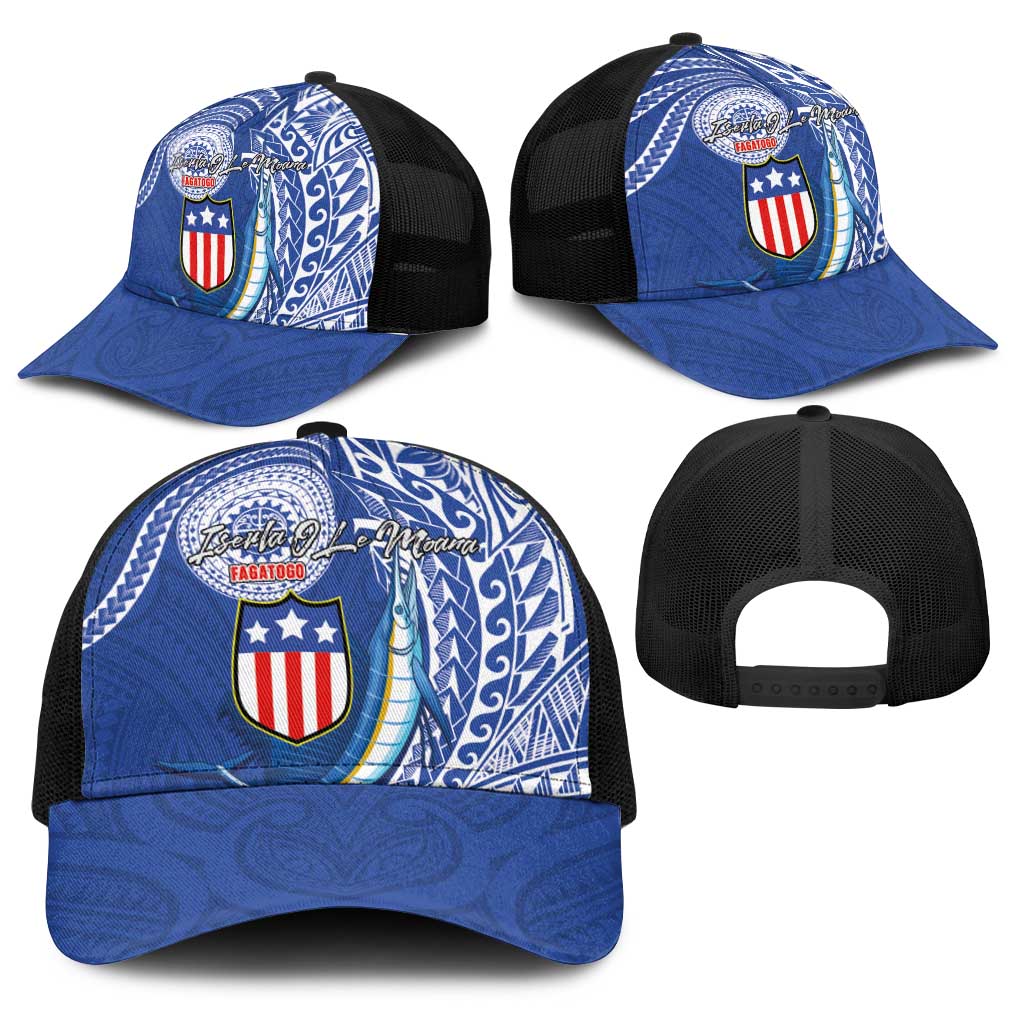 American Samoa Flag Day Baseball Net Cap Fautasi Race Fagatogo-Iseula O Le Moana Sailfish Tribal Style