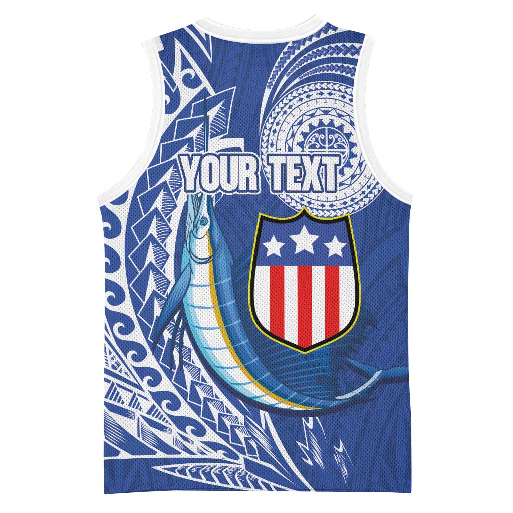 Personalised American Samoa Flag Day Basketball Jersey Fautasi Race Fagatogo-Iseula O Le Moana Sailfish Tribal Style