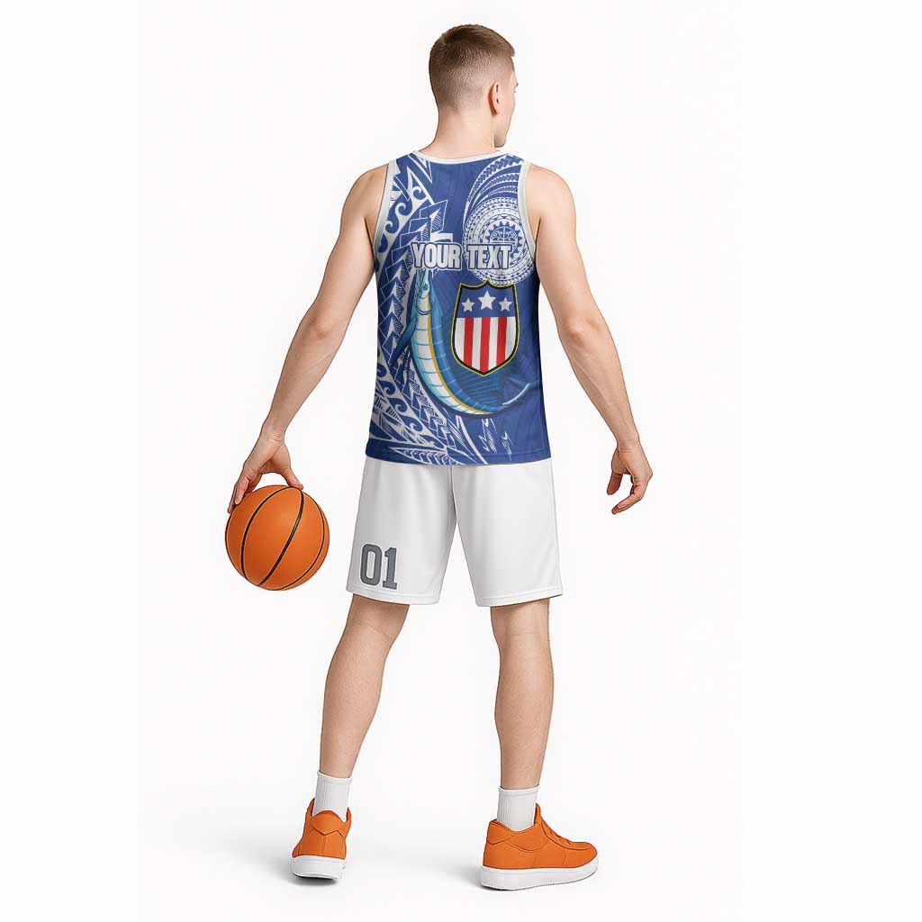 Personalised American Samoa Flag Day Basketball Jersey Fautasi Race Fagatogo-Iseula O Le Moana Sailfish Tribal Style