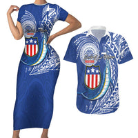Personalised American Samoa Flag Day Couples Matching Short Sleeve Bodycon Dress and Hawaiian Shirt Fautasi Race Fagatogo-Iseula O Le Moana Sailfish Tribal Style