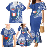 Personalised American Samoa Flag Day Family Matching Mermaid Dress and Hawaiian Shirt Fautasi Race Fagatogo-Iseula O Le Moana Sailfish Tribal Style