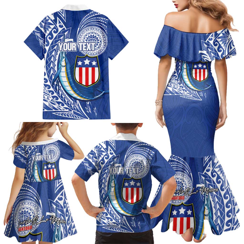 Personalised American Samoa Flag Day Family Matching Mermaid Dress and Hawaiian Shirt Fautasi Race Fagatogo-Iseula O Le Moana Sailfish Tribal Style