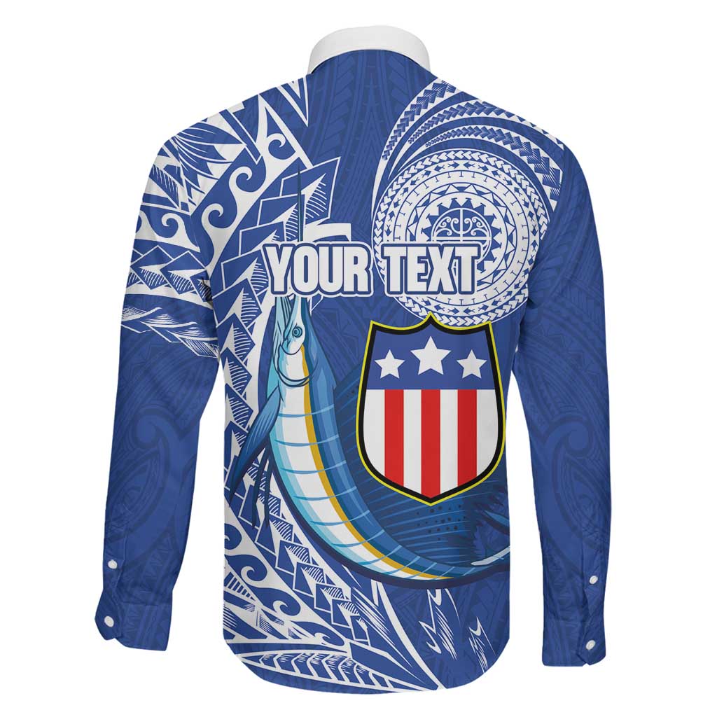 Personalised American Samoa Flag Day Family Matching Off The Shoulder Long Sleeve Dress and Hawaiian Shirt Fautasi Race Fagatogo-Iseula O Le Moana Sailfish Tribal Style