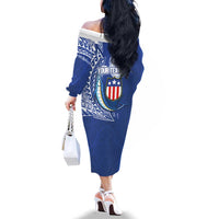 Personalised American Samoa Flag Day Family Matching Off The Shoulder Long Sleeve Dress and Hawaiian Shirt Fautasi Race Fagatogo-Iseula O Le Moana Sailfish Tribal Style