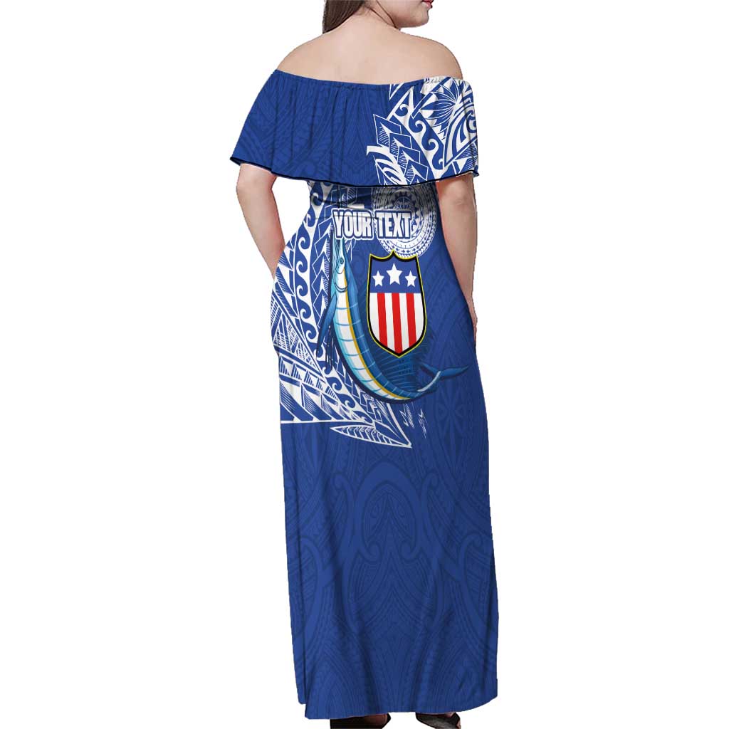 Personalised American Samoa Flag Day Family Matching Off Shoulder Maxi Dress and Hawaiian Shirt Fautasi Race Fagatogo-Iseula O Le Moana Sailfish Tribal Style