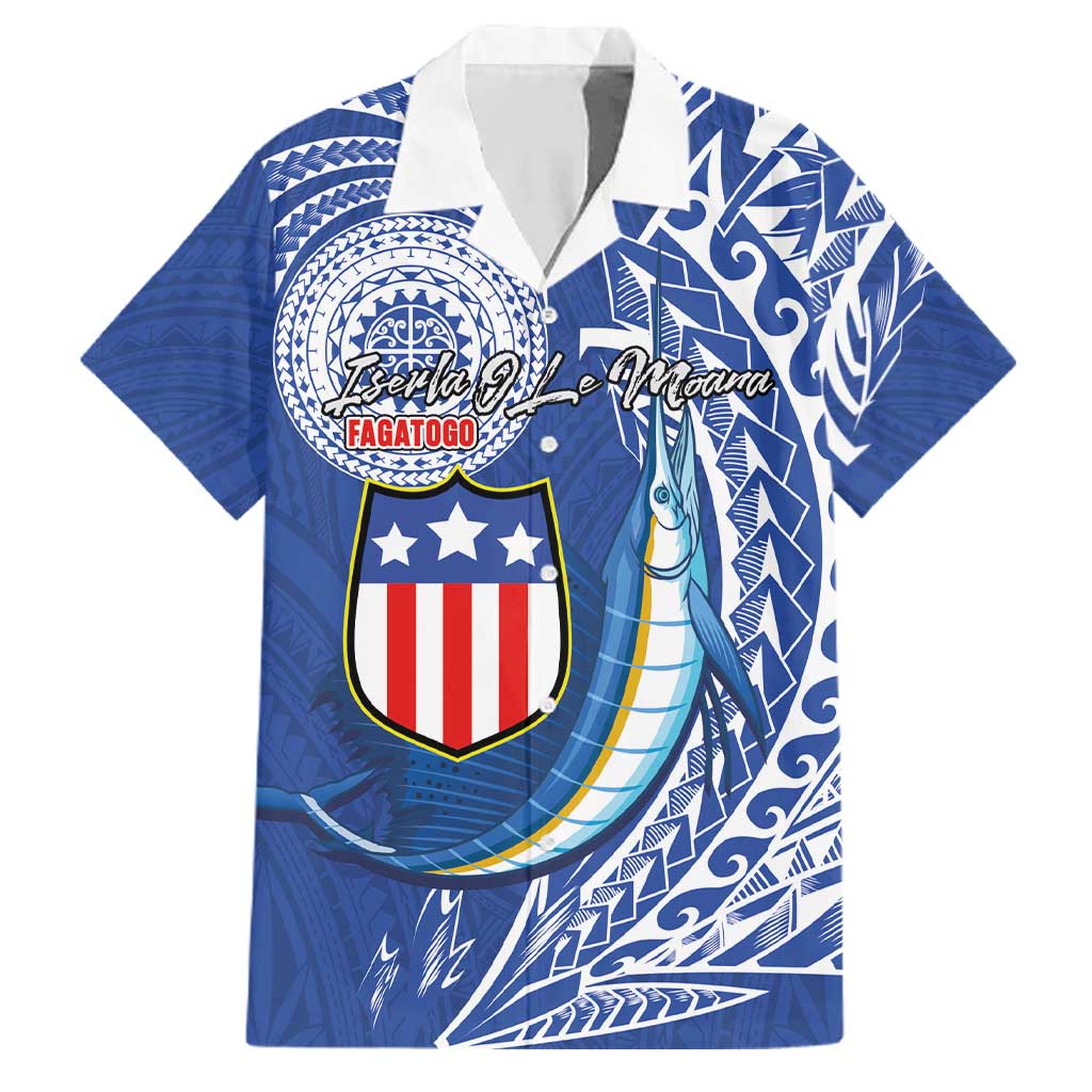 Personalised American Samoa Flag Day Family Matching Short Sleeve Bodycon Dress and Hawaiian Shirt Fautasi Race Fagatogo-Iseula O Le Moana Sailfish Tribal Style