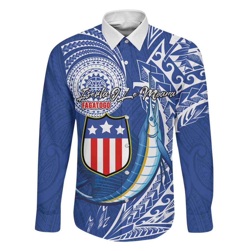 Personalised American Samoa Flag Day Family Matching Short Sleeve Bodycon Dress and Hawaiian Shirt Fautasi Race Fagatogo-Iseula O Le Moana Sailfish Tribal Style
