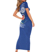 Personalised American Samoa Flag Day Family Matching Short Sleeve Bodycon Dress and Hawaiian Shirt Fautasi Race Fagatogo-Iseula O Le Moana Sailfish Tribal Style