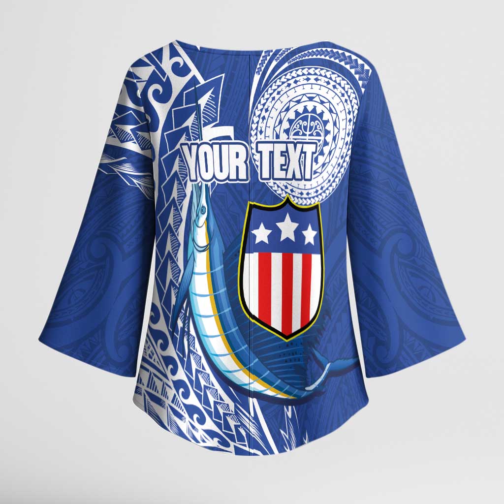 Personalised American Samoa Flag Day Kimono Sleeve Blouse Fautasi Race Fagatogo-Iseula O Le Moana Sailfish Tribal Style