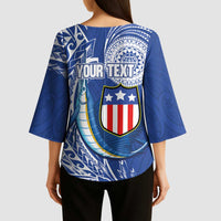 Personalised American Samoa Flag Day Kimono Sleeve Blouse Fautasi Race Fagatogo-Iseula O Le Moana Sailfish Tribal Style