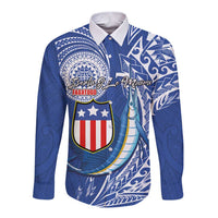 Personalised American Samoa Flag Day Long Sleeve Button Shirt Fautasi Race Fagatogo-Iseula O Le Moana Sailfish Tribal Style