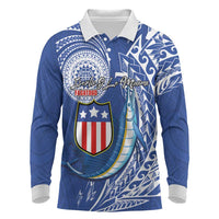 Personalised American Samoa Flag Day Long Sleeve Polo Shirt Fautasi Race Fagatogo-Iseula O Le Moana Sailfish Tribal Style