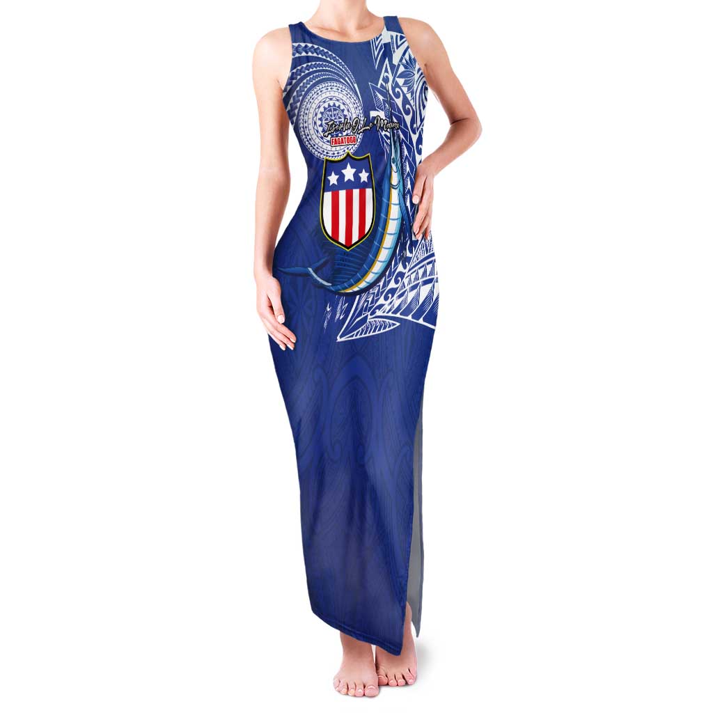 Personalised American Samoa Flag Day Tank Maxi Dress Fautasi Race Fagatogo-Iseula O Le Moana Sailfish Tribal Style LT03 Women Multicolor - Polynesian Pride