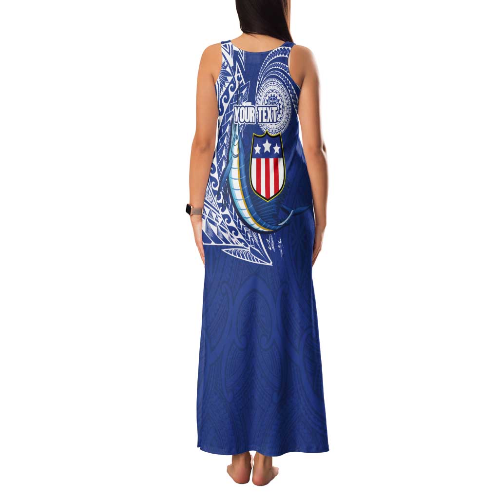 Personalised American Samoa Flag Day Tank Maxi Dress Fautasi Race Fagatogo-Iseula O Le Moana Sailfish Tribal Style