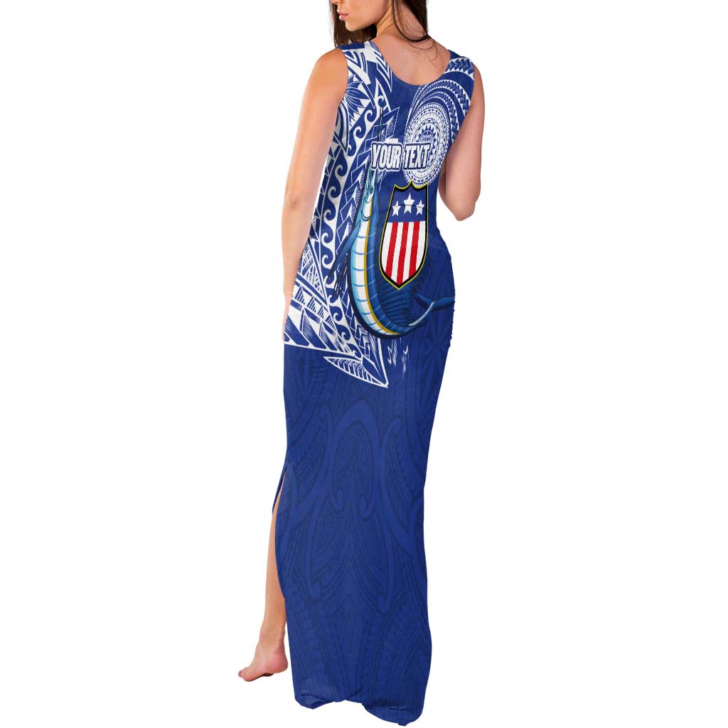 Personalised American Samoa Flag Day Tank Maxi Dress Fautasi Race Fagatogo-Iseula O Le Moana Sailfish Tribal Style