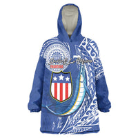 Personalised American Samoa Flag Day Wearable Blanket Hoodie Fautasi Race Fagatogo-Iseula O Le Moana Sailfish Tribal Style