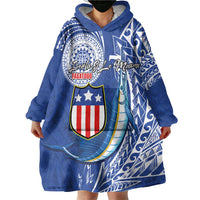 Personalised American Samoa Flag Day Wearable Blanket Hoodie Fautasi Race Fagatogo-Iseula O Le Moana Sailfish Tribal Style