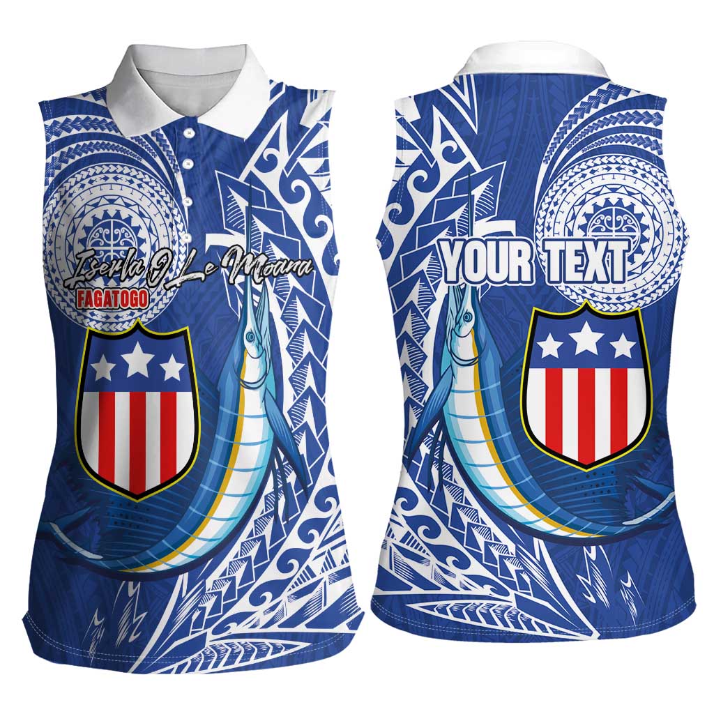 Personalised American Samoa Flag Day Women Sleeveless Polo Shirt Fautasi Race Fagatogo-Iseula O Le Moana Sailfish Tribal Style