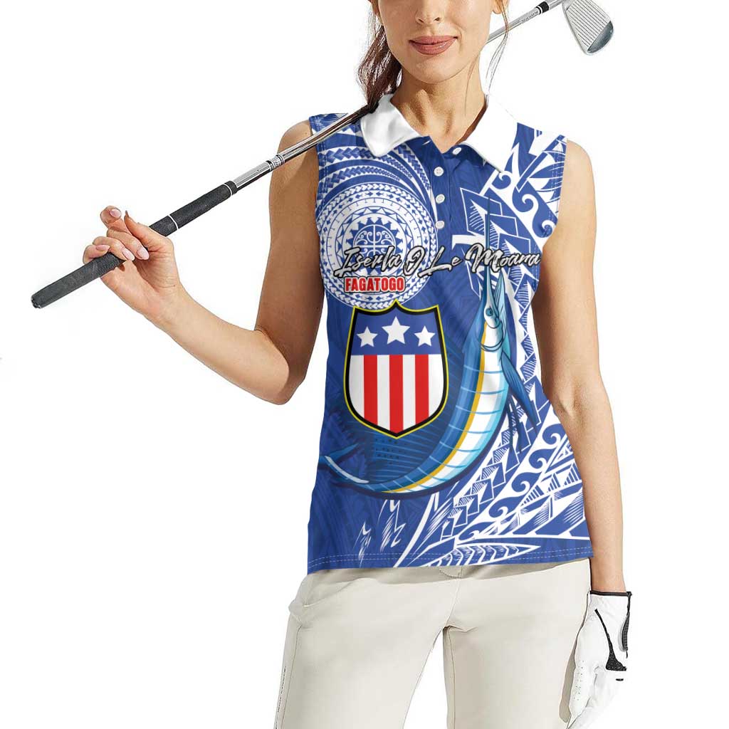 Personalised American Samoa Flag Day Women Sleeveless Polo Shirt Fautasi Race Fagatogo-Iseula O Le Moana Sailfish Tribal Style