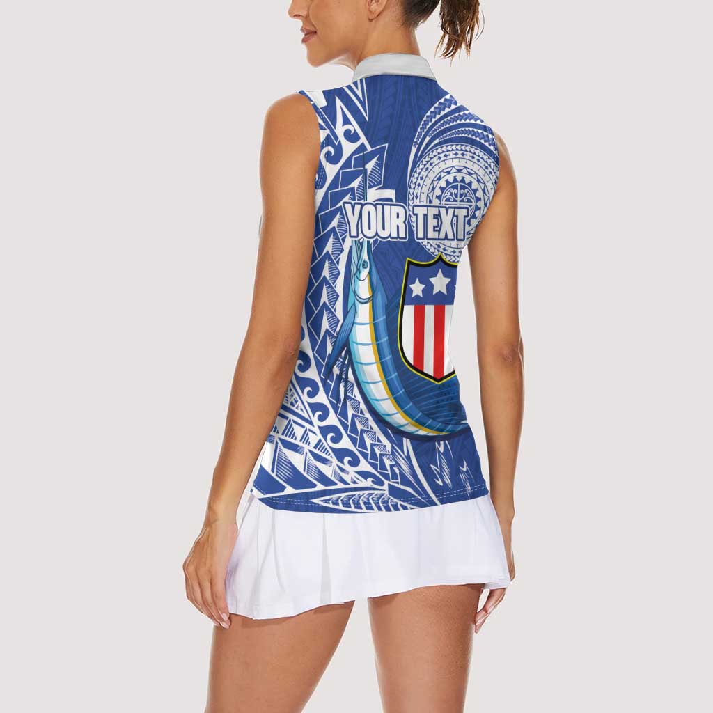 Personalised American Samoa Flag Day Women Sleeveless Polo Shirt Fautasi Race Fagatogo-Iseula O Le Moana Sailfish Tribal Style