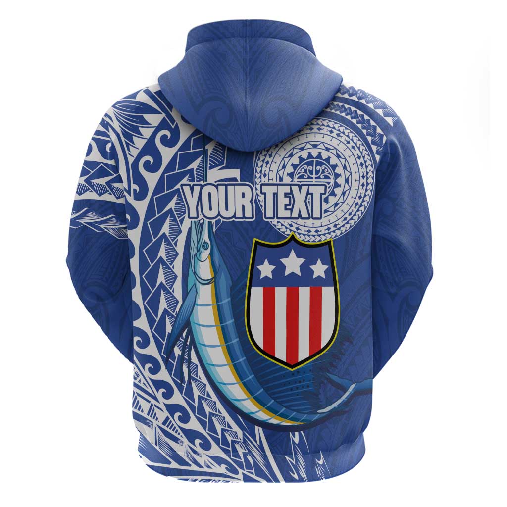 Personalised American Samoa Flag Day Zip Hoodie Fautasi Race Fagatogo-Iseula O Le Moana Sailfish Tribal Style