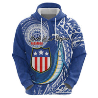 Personalised American Samoa Flag Day Zip Hoodie Fautasi Race Fagatogo-Iseula O Le Moana Sailfish Tribal Style