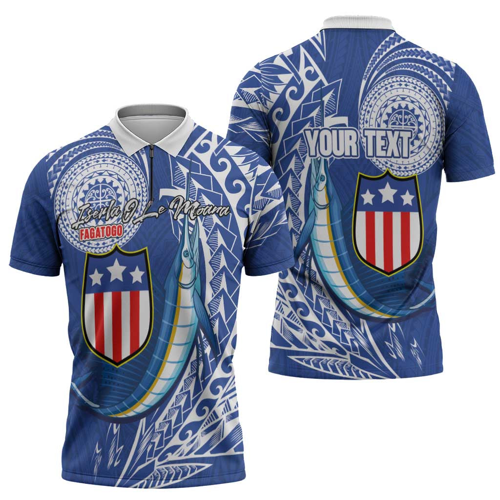 Personalised American Samoa Flag Day Zipper Polo Shirt Fautasi Race Fagatogo-Iseula O Le Moana Sailfish Tribal Style