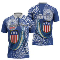 Personalised American Samoa Flag Day Zipper Polo Shirt Fautasi Race Fagatogo-Iseula O Le Moana Sailfish Tribal Style