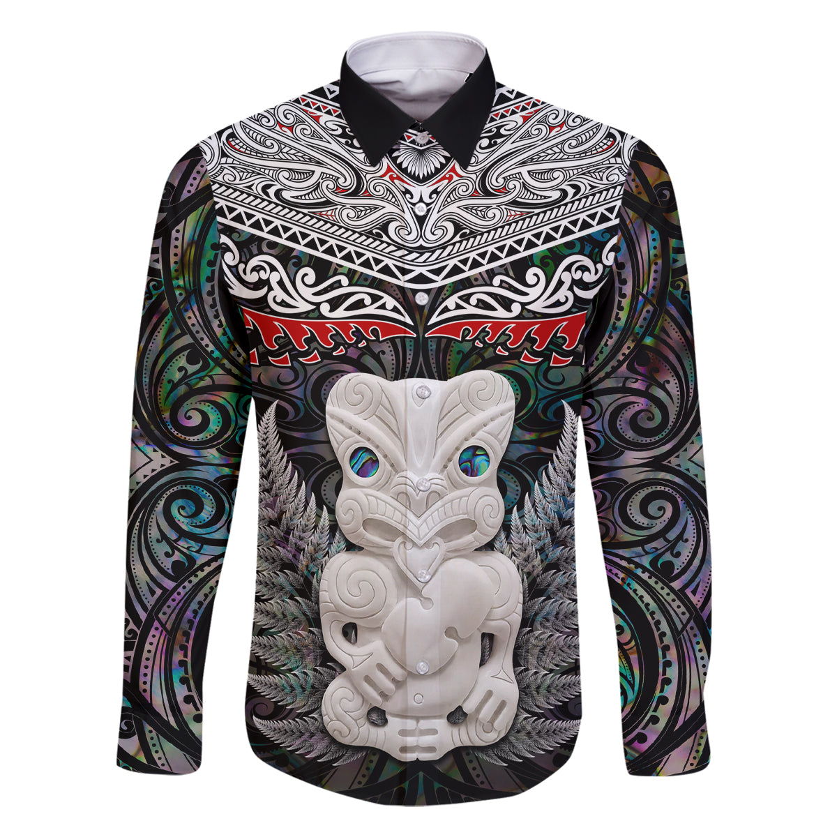 New Zealand Hei Tiki Family Matching Long Sleeve Bodycon Dress and Hawaiian Shirt Maori Green Papua Shell Pattern LT03 Dad's Shirt - Long Sleeve Green - Polynesian Pride
