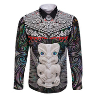 New Zealand Hei Tiki Family Matching Summer Maxi Dress and Hawaiian Shirt Maori Green Papua Shell Pattern LT03 Dad's Shirt - Long Sleeve Green - Polynesian Pride