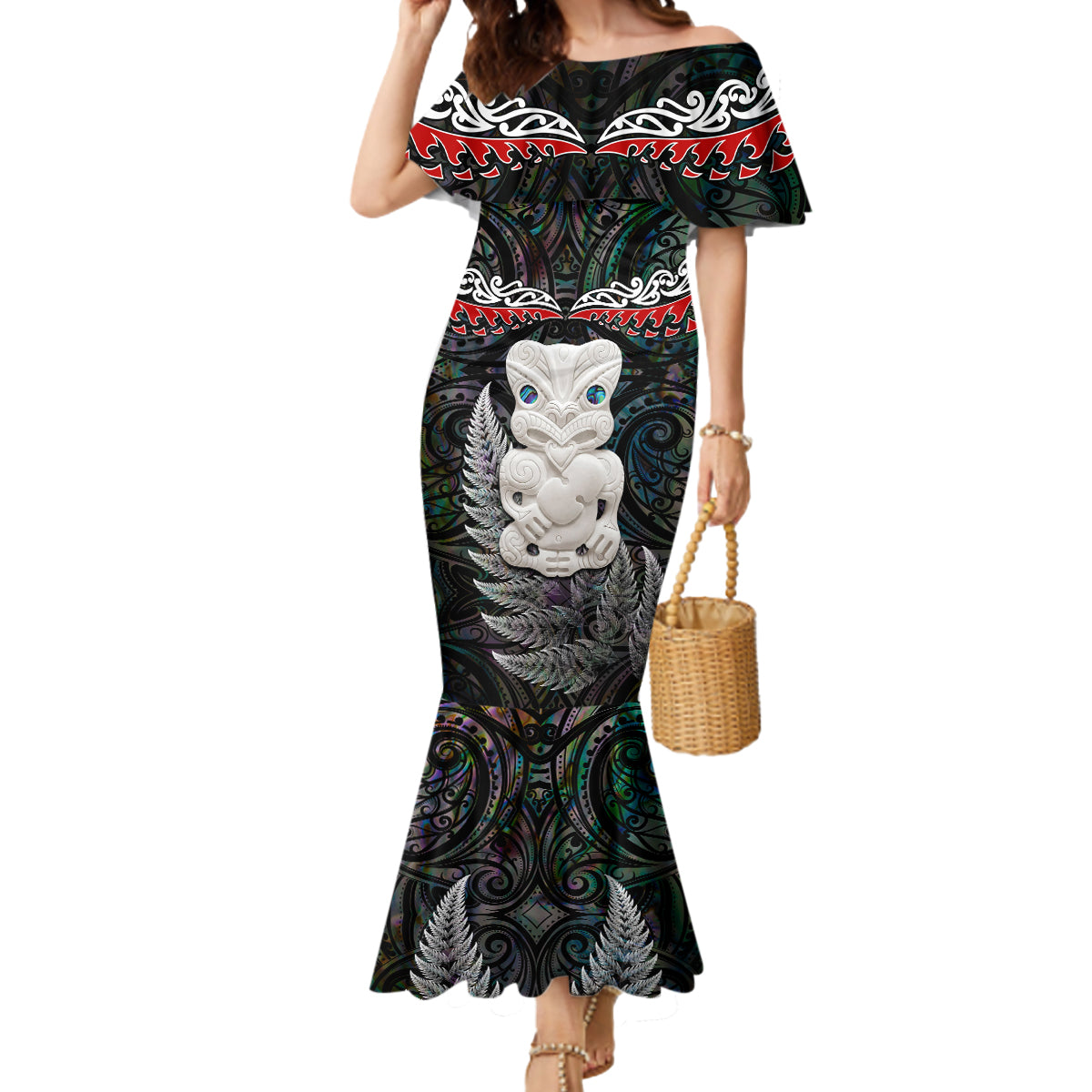 New Zealand Hei Tiki Mermaid Dress Maori Green Papua Shell Pattern LT03 Women Green - Polynesian Pride