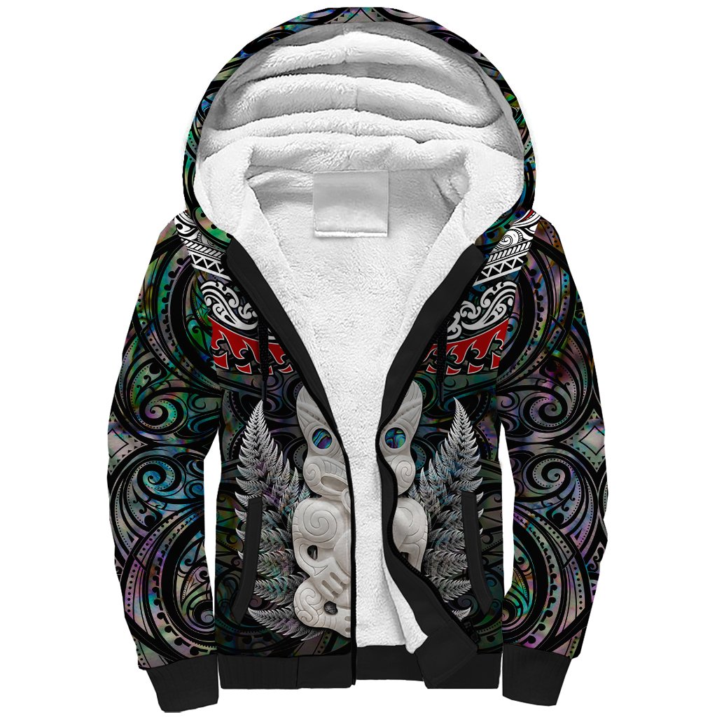 New Zealand Hei Tiki Sherpa Hoodie Maori Green Papua Shell Pattern LT03 Unisex Green - Polynesian Pride