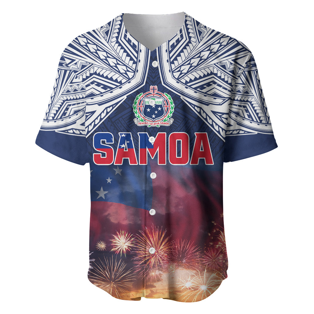 Samoa Indenpendence Day Baseball Jersey Sky Fireworks with Flag Style LT03 Black - Polynesian Pride