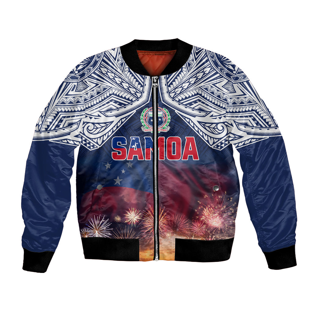 Samoa Indenpendence Day Bomber Jacket Sky Fireworks with Flag Style LT03 Unisex Black - Polynesian Pride