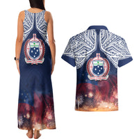 Samoa Indenpendence Day Couples Matching Tank Maxi Dress and Hawaiian Shirt Sky Fireworks with Flag Style LT03 - Polynesian Pride