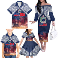 Samoa Indenpendence Day Family Matching Off Shoulder Long Sleeve Dress and Hawaiian Shirt Sky Fireworks with Flag Style LT03 - Polynesian Pride