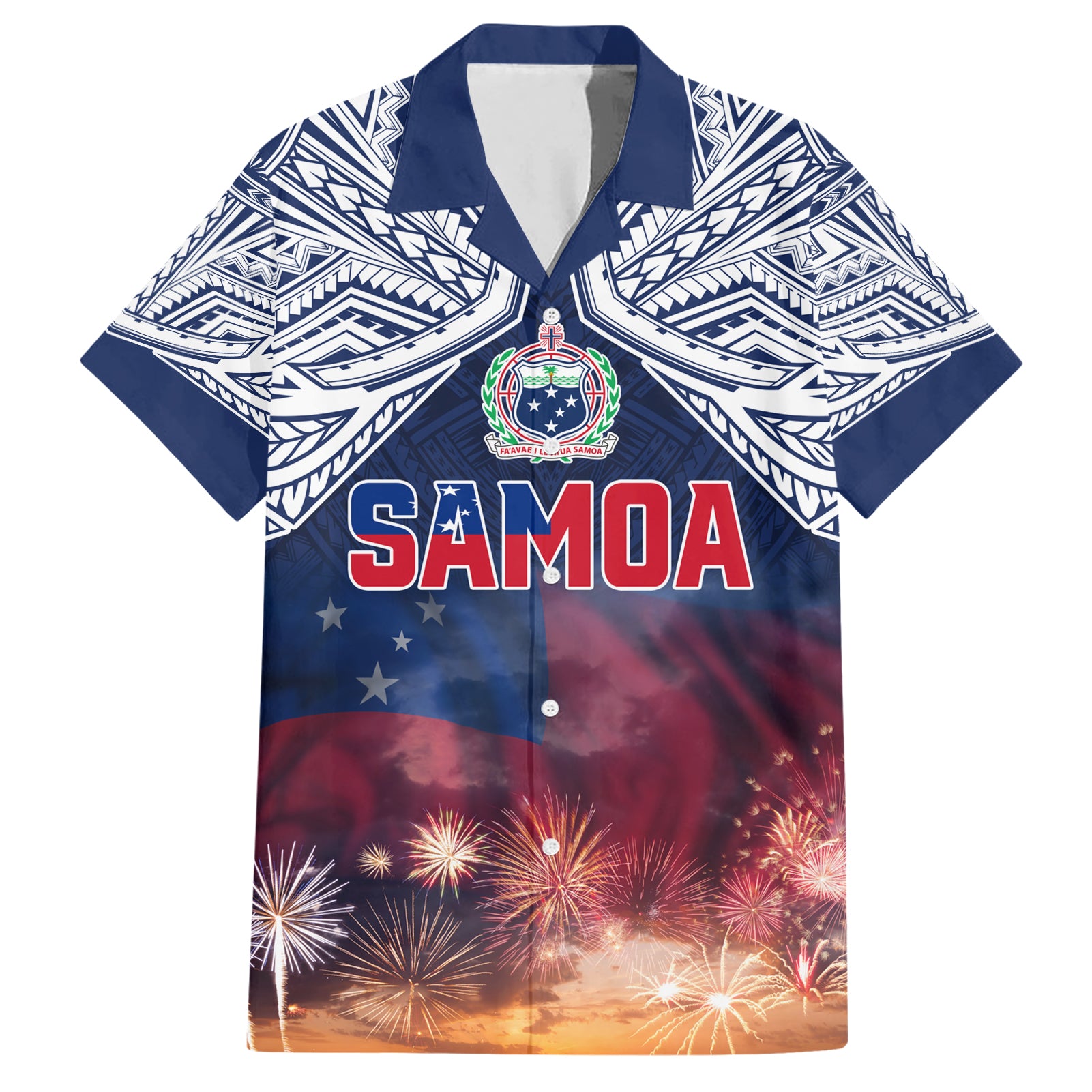 Samoa Indenpendence Day Hawaiian Shirt Sky Fireworks with Flag Style LT03 Black - Polynesian Pride