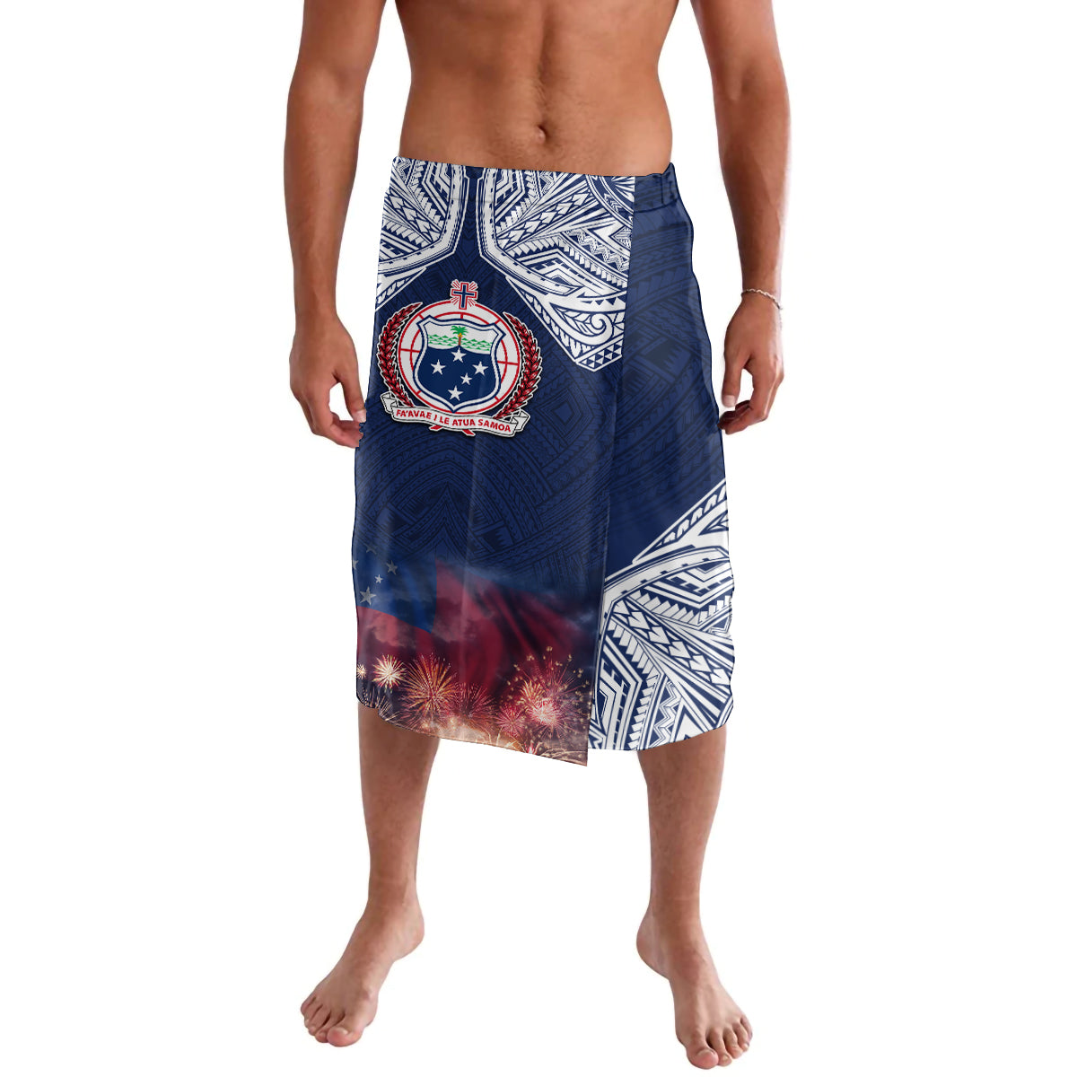 Samoa Indenpendence Day Lavalava Sky Fireworks with Flag Style LT03 Black - Polynesian Pride