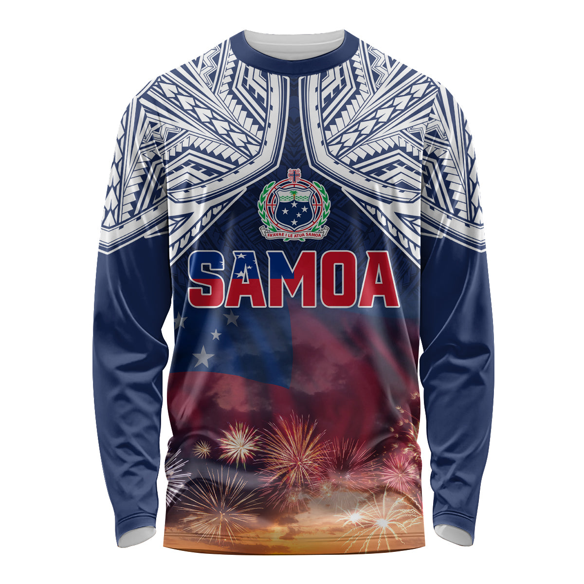 Samoa Indenpendence Day Long Sleeve Shirt Sky Fireworks with Flag Style LT03 Unisex Black - Polynesian Pride