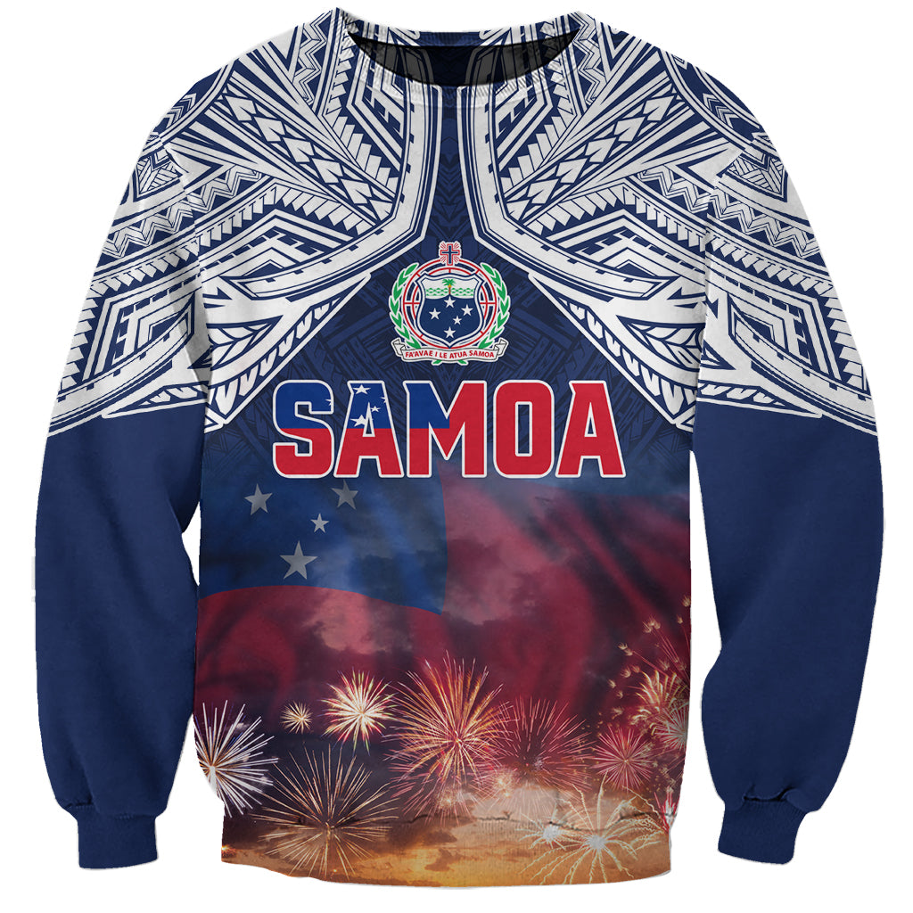 Samoa Indenpendence Day Sweatshirt Sky Fireworks with Flag Style LT03 Unisex Black - Polynesian Pride