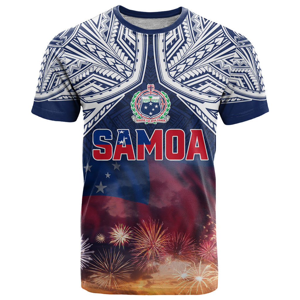 Samoa Indenpendence Day T Shirt Sky Fireworks with Flag Style LT03 Black - Polynesian Pride