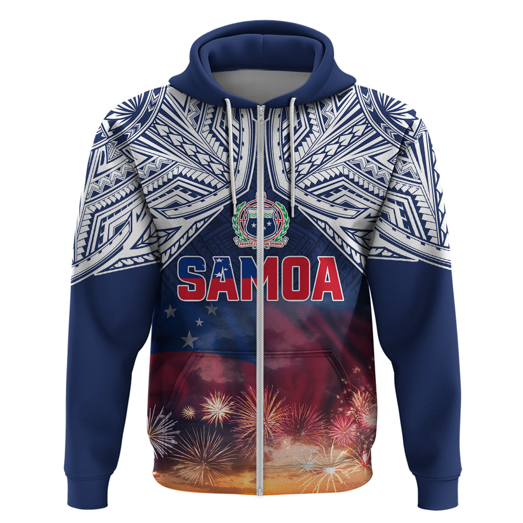 Samoa Indenpendence Day Zip Hoodie Sky Fireworks with Flag Style LT03 Zip Hoodie Black - Polynesian Pride