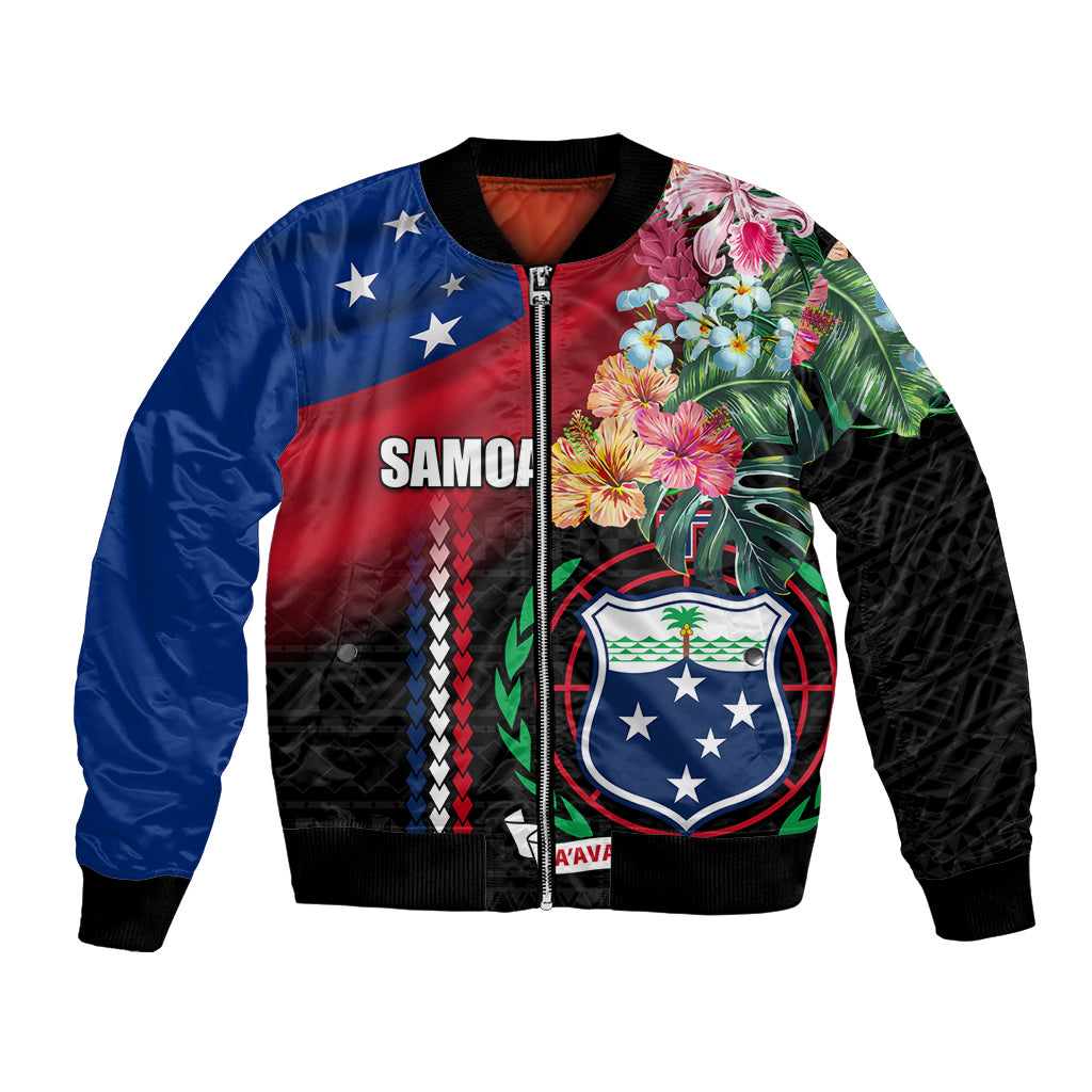 Personalised Samoa Indenpendence Day Bomber Jacket Tropical Samoan Coat of Arms With Siapo Pattern LT03 Unisex Black - Polynesian Pride