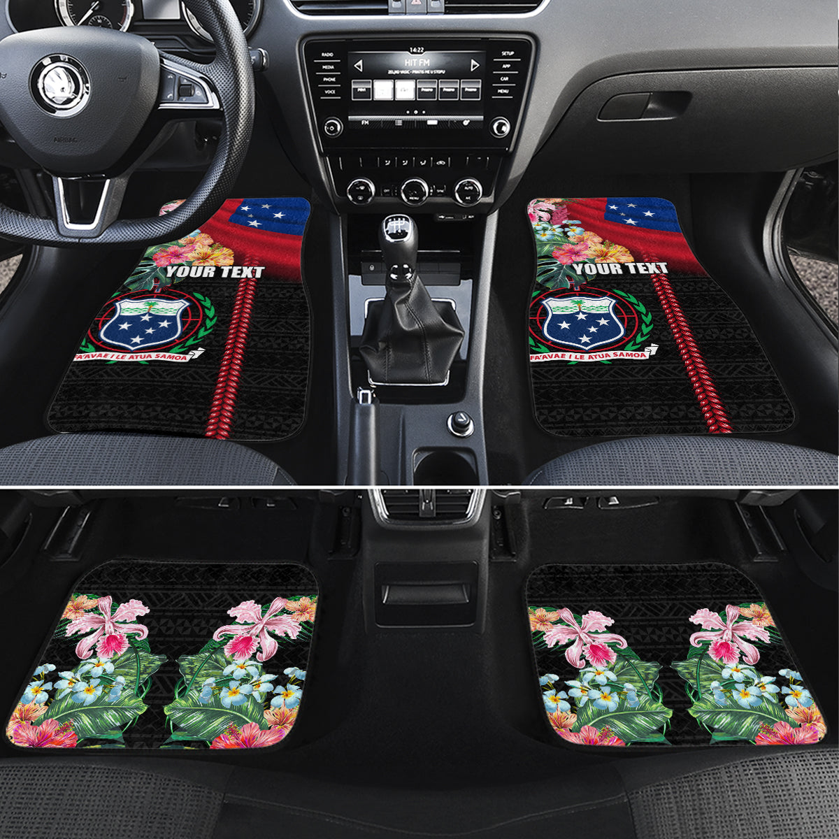 Personalised Samoa Indenpendence Day Car Mats Tropical Samoan Coat of Arms With Siapo Pattern LT03 Set 4pcs Black - Polynesian Pride