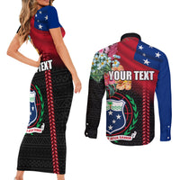 Personalised Samoa Indenpendence Day Couples Matching Short Sleeve Bodycon Dress and Long Sleeve Button Shirt Tropical Samoan Coat of Arms With Siapo Pattern LT03 - Polynesian Pride