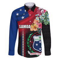 Personalised Samoa Indenpendence Day Family Matching Off Shoulder Maxi Dress and Hawaiian Shirt Tropical Samoan Coat of Arms With Siapo Pattern LT03 Dad's Shirt - Long Sleeve Black - Polynesian Pride
